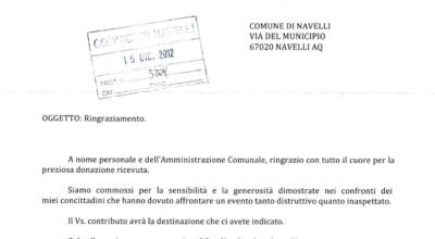 Ringraziamenti Sindaco San Felice sul Panaro