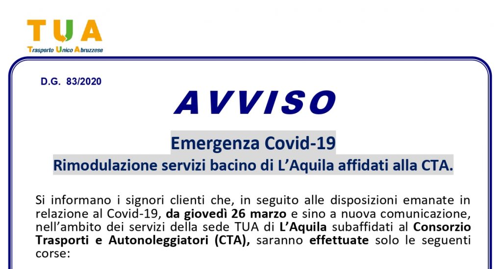 Emergenza COVID-19/  ORARI CORSE TUA