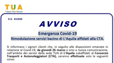 Emergenza COVID-19/  ORARI CORSE TUA
