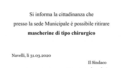 Avviso distribuzione mascherine chirurgiche