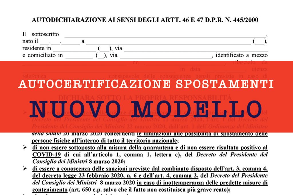 Nuova Autodichiarazione – Ottobre 2020